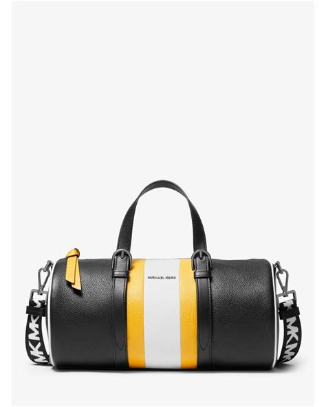 michael kors stanton|Stanton Large Striped Pebbled Leather Barrel Bag .